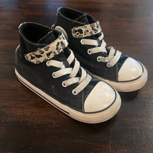 Black, and Leopard print Converse Chuck Taylor’s Toddler girls size 9